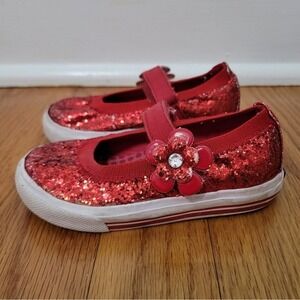 Keds Girls Red Shimmer Mary Jane Shoes Size 6.5 Holiday Valentine's Day Festive‎